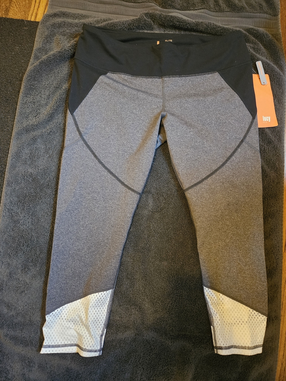 Lucy Black and Gray Girls' Performance Leggings with White Mesh Cuffs